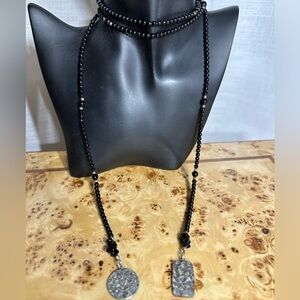 Silpada Onyx Beaded and Hammered Sterling Silver Lariat Necklace